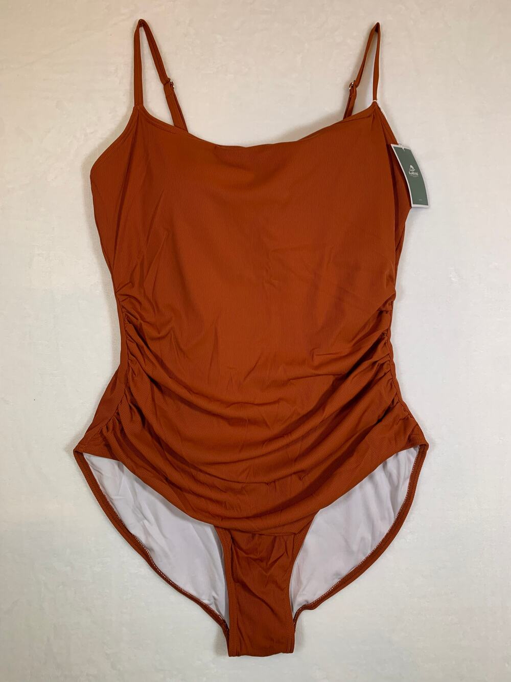 NWT Eomenie Brown Textured Ruched One Piece Swimsuit Size XL